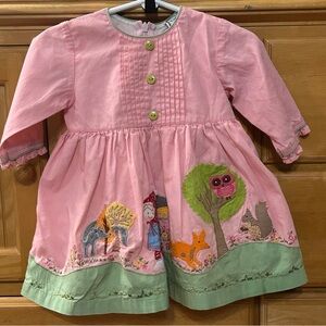 Cotton Kids Pink Dress w/Little Red Riding Hood Appliqué & Embroidery Size 12M